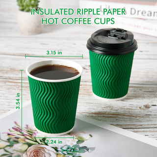 8oz/ 12oz/ 16oz Green Ripple Wall Paper Coffee Cups with Lids and Straw - Hot Drinks & Cafe - DAILYPACK - JOLLYCHEF