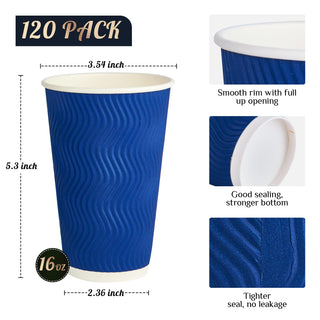 8oz/ 12oz/ 16oz Elegant Blue Ripple Wall Durable Paper Coffee Cups - Tea Hot Chocolate & Office - Jolly Pack - JOLLYCHEF