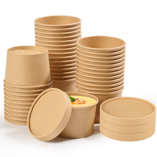 Brown Microwavable Kraft Paper Soup Containers with Lids - Hot Soup & Storing Food - Jolly Chef - JOLLYCHEF