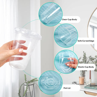 12oz/16 oz Clear Plastic Cups with Flat Slotted Lids - Juice & Smoothies - Jolly Party - JOLLYCHEF