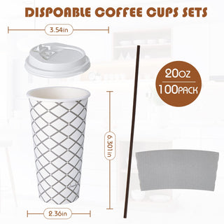 Multiple Size Four Designs Paper Coffee Cups with Lid & Sleeve & Straws - Home & Cafe - LITOPAK - JOLLYCHEF
