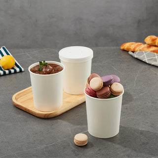 White Microwavable Paper Soup Containers with Lids - Hot Soup & Storing Food - LITOPAK - JOLLYCHEF