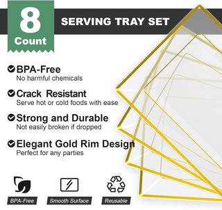 Clear and Gold Rim Rectangle Plastic Serving Trays - Wedding & Parties - Focusline