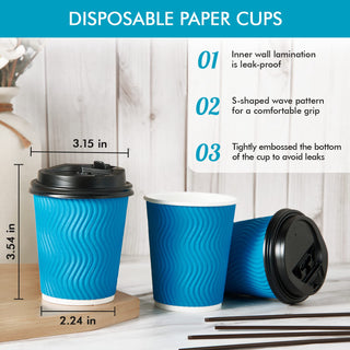 8oz/ 12oz/ 16oz Blue Ripple Wall Paper Coffee Cups with Lids and Straw - Hot Drinks & Cafe - DAILYPACK - JOLLYCHEF