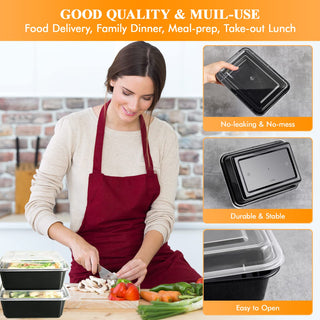 34oz Black Square Microwave - Safe Meal Prep Containers with Lids - Lunch Boxes & Meal Prep - MUCHII - JOLLYCHEF
