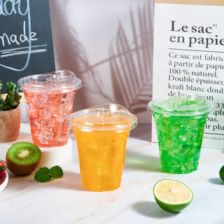 Multiple Sizes Clear PET Plastic Cups with Strawless Sip Lids - Iced Coffee & Smoothie - Lilymicky - JOLLYCHEF