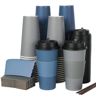 Multiple Size Blue, Gray Paper Coffee Cups Sets - Office & Cafe - LITOPAK - JOLLYCHEF