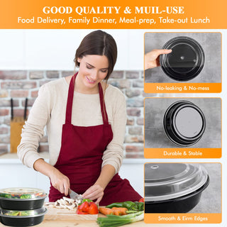 24oz Black Round Microwave - Safe Meal Prep Containers with Lids - Lunch Boxes & Meal Prep - MUCHII - JOLLYCHEF