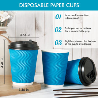 8oz/ 12oz/ 16oz Blue Ripple Wall Paper Coffee Cups with Lids and Straw - Hot Drinks & Cafe - DAILYPACK - JOLLYCHEF