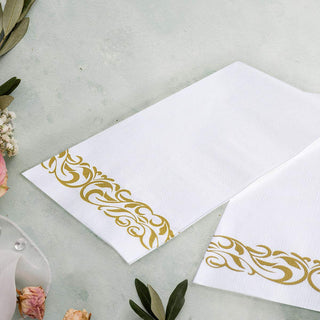 3 - Ply White and Gold Pattern Paper Napkins - Weddings & Parties - Vplus - JOLLYCHEF