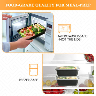 34oz Black Square Microwave - Safe Meal Prep Containers with Lids - Lunch Boxes & Meal Prep - MUCHII - JOLLYCHEF