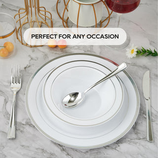 12oz White with Silver Rim Round Elegant Plastic Bowls - Wedding & Party - JOLLY PARTY - JOLLYCHEF