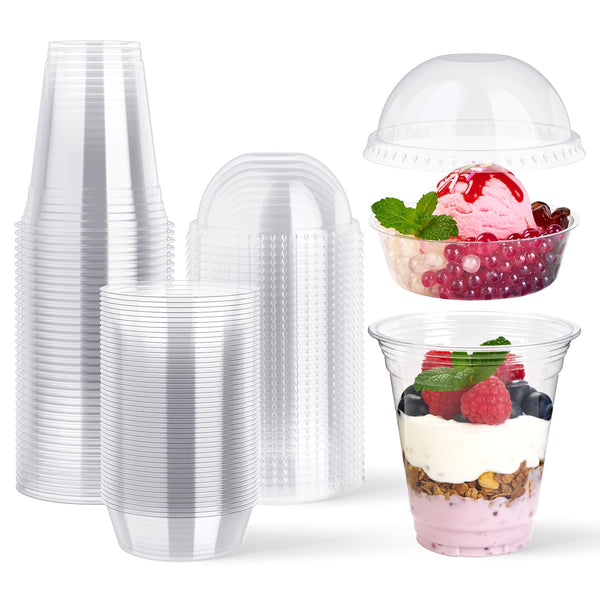 12 oz Bulk Parfait Cups | Plastic Serving Cups for Yogurt, Granola, Pudding | BPA Free | Restaurant Supply