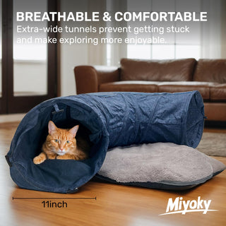 3-Way Durable Cationic Fabric Cat Tunnel - Indoor Play & Resting Spot - Miyoky
