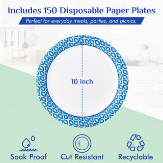 8.375in /10in Blue Camo Round Paper Plates - Daily Use & Parties - MUCHII - JOLLYCHEF