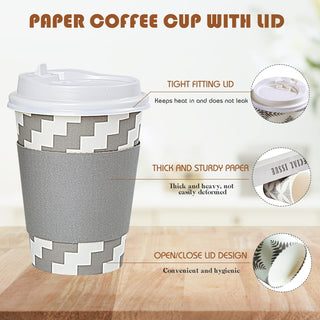 Multiple Size Four Designs Paper Coffee Cups with Lid & Sleeve & Straws - Home & Cafe - LITOPAK - JOLLYCHEF