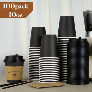 Multiple Size Black Paper Coffee Cups With Black Lids & Sleeves & Stirring Sticks - Office & Party - LITOPAK - JOLLYCHEF