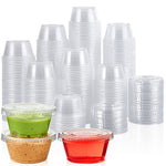 Bulk clear plastic jello shot cups with lids for sauces and jellies, BPA-free restaurant supply.