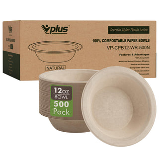 12oz/ 16oz Natural Wide - mouth Compostable Bowls - Milk & Chili Soups - Vplus - JOLLYCHEF
