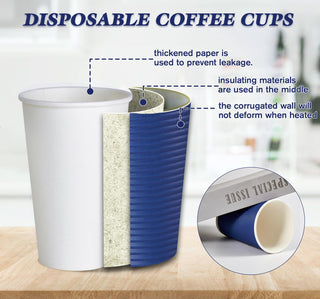12oz Blue Ripple Wall Paper Coffee Cups with Lids and Straw - Hot Drinks & Cafe - LITOPAK - JOLLYCHEF