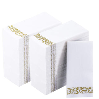 3 - Ply White and Gold Pattern Paper Napkins - Weddings & Parties - Vplus - JOLLYCHEF