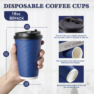 12oz Blue Ripple Wall Paper Coffee Cups with Lids and Straw - Hot Drinks & Cafe - LITOPAK - JOLLYCHEF