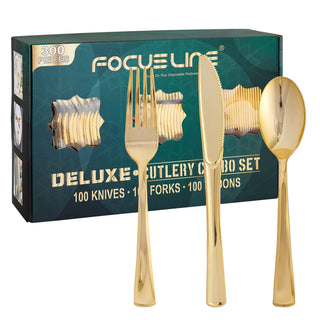 Gold Elegant Plastic Knives, Forks & Spoons - Catering & Wedding - FOCUSLINE - JOLLYCHEF