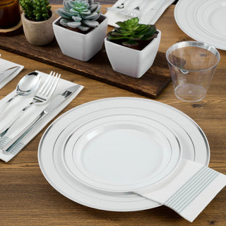 White with Silver Rim Elegant Plastic Plate Set - Weddings & Birthday Parties - FOCUSLINE - JOLLYCHEF