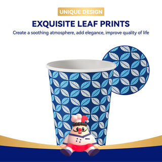 12oz /16oz Blue Leaf Design Leak - Resistant Coffee Cups - Office & Party Use - Jolly Chef - JOLLYCHEF