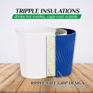 8oz/ 12oz/ 16oz Elegant Blue Ripple Wall Durable Paper Coffee Cups - Tea Hot Chocolate & Office - Jolly Pack - JOLLYCHEF