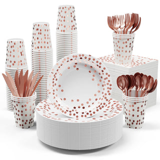 White, Rose Gold Disposable Dinnerware Set - Holiday Parties & Birthdays - JOLLY PARTY - JOLLYCHEF