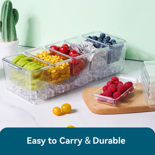 Clear Stackable Condiment Tray with 5 Removable Containers – for Family Gatherings, Camping, and BBQs – Luckore - JOLLYCHEF