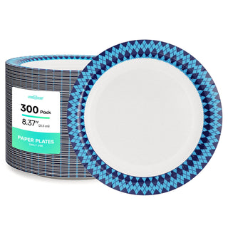 8.375in Blue and Black Diamond Pattern Durable Party Paper Plates - Dinner Parties & Summer Picnics - JOLLY PARTY - JOLLYCHEF