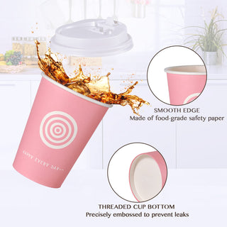 12oz/16oz/20oz Pink & Green Paper Coffee Cups with Lids and Straw - Office & Travel - Jolly Pack - JOLLYCHEF
