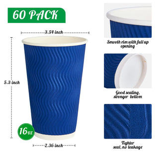 8oz/ 12oz/ 16oz Elegant Blue Ripple Wall Durable Paper Coffee Cups - Tea Hot Chocolate & Office - Jolly Pack - JOLLYCHEF