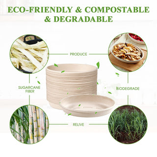 26oz Natural Round Eco - Friendly Compostable Bowls - Party & Picnic Use - Vplus - JOLLYCHEF