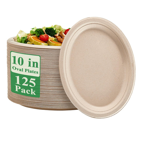 10in/12in Bulk Compostable Plates | Sugarcane Plates for Burgers, Pasta | 100% Biodegradable | Restaurant Supply