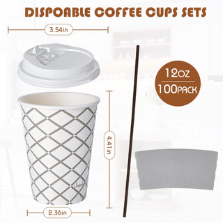 Multiple Size Four Designs Paper Coffee Cups with Lid & Sleeve & Straws - Home & Cafe - LITOPAK - JOLLYCHEF
