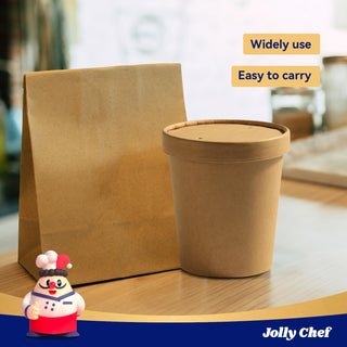 Brown Microwavable Kraft Paper Soup Containers with Lids - Hot Soup & Storing Food - Jolly Chef - JOLLYCHEF