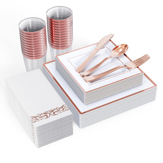 Rose Gold Rim Clear Fancy Disposable Dinnerware Sets - Halloween & Weddings - FOCUSLINE - JOLLYCHEF