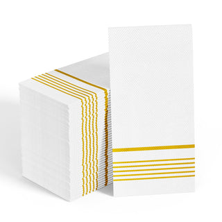 A stack of Jolly Chef 2 Ply Golden Stripe Classic Paper Napkins Main Product Image