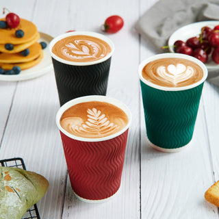10oz/ 12oz/ 16oz Elegant Multicolor Ripple Wall Durable Paper Coffee Cups - Tea Hot Chocolate & Office - MUCHII - JOLLYCHEF