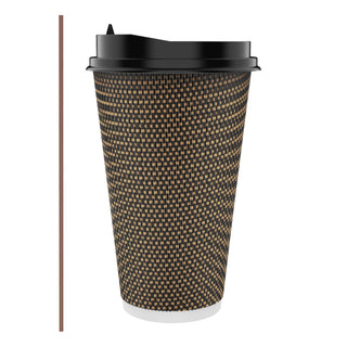 10oz/ 12oz/16oz Brown Ripple Wall Paper Coffee Cups with Lids and Straw - Hot Drinks & Cafe - LITOPAK - JOLLYCHEF