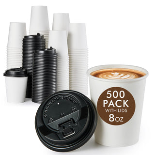 8oz/ 12oz/ 16oz White Paper Coffee Cups With Black Lids - Cold/Hot Drinking & Office - Vplus - JOLLYCHEF
