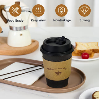 Multiple Size Black Paper Coffee Cups With Black Lids & Sleeves & Stirring Sticks - Office & Party - LITOPAK - JOLLYCHEF