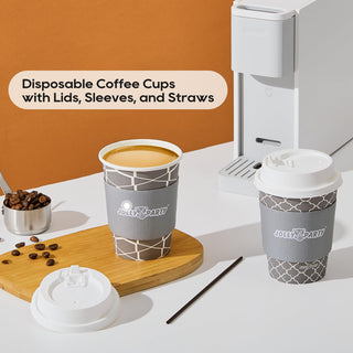 Multiple Size Gray Paper Coffee Cups with Lids & Sleeves & Straws - To Go Cups & Home - Jolly Party - JOLLYCHEF