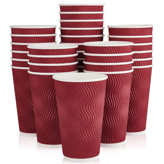 8oz/ 12oz/ 16oz Elegant Red Ripple Wall Durable Paper Coffee Cups - Tea Hot Chocolate & Office - Jolly Pack - JOLLYCHEF