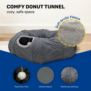 3-Way Durable Cationic Fabric Cat Tunnel - Indoor Play & Resting Spot - Miyoky