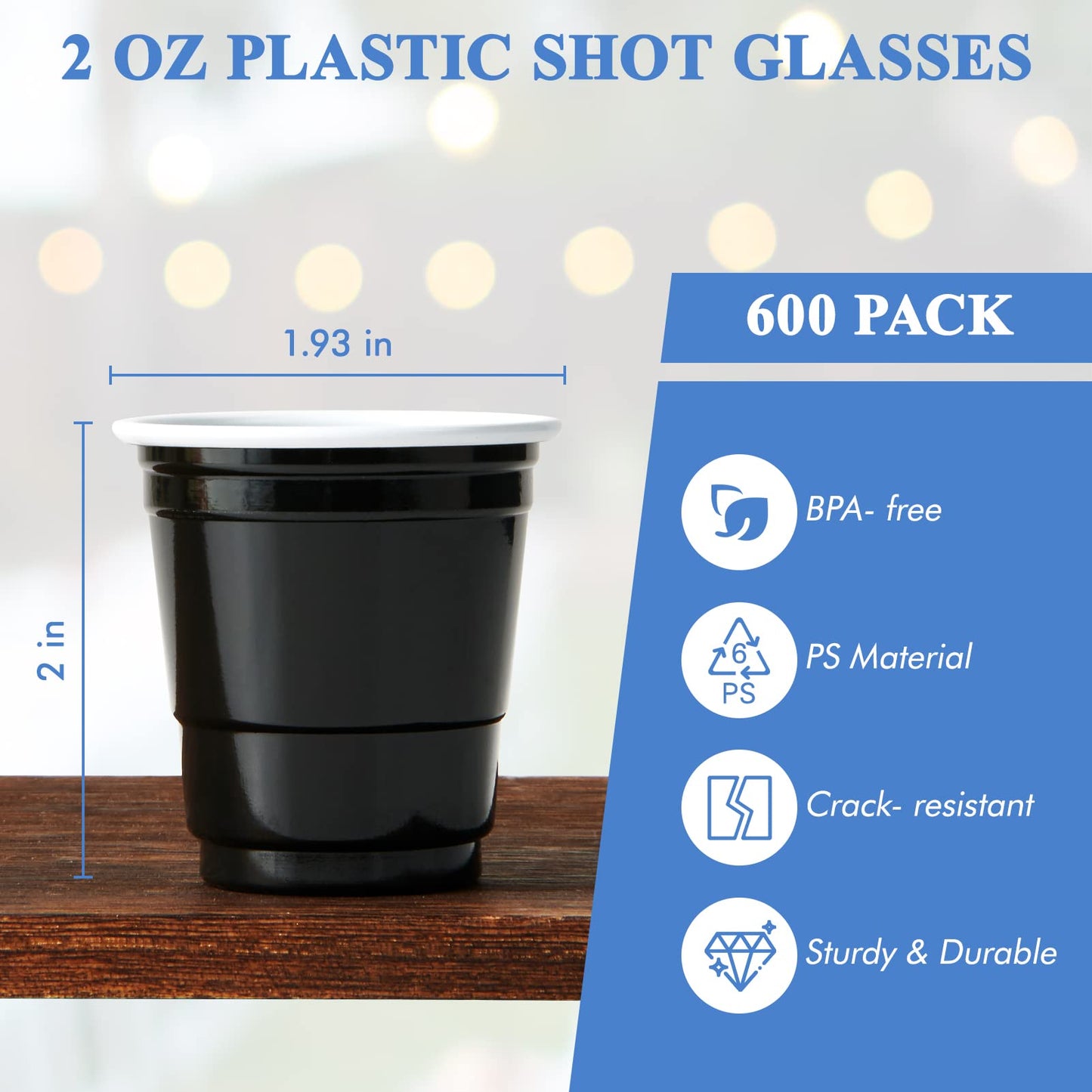 「Jolly Choice」2oz Black Plastic Shot Cups