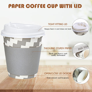 Multiple Size Four Designs Paper Coffee Cups with Lid & Sleeve & Straws - Home & Cafe - LITOPAK - JOLLYCHEF